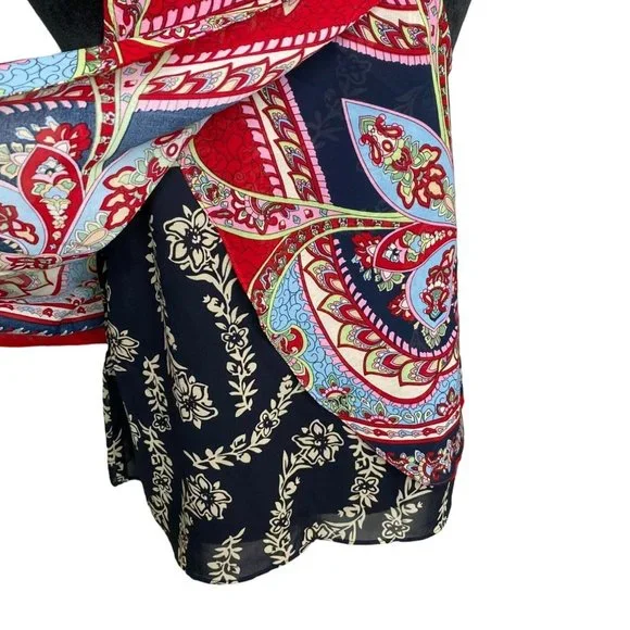 Bila Womens Sheer Sleeveless Print Top with Back Overlay Size M Bohemian Artsy - Picture 3 of 9